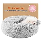 Himax Dog Beds for Small Dogs, Donut Dogs Bed with Blanket Attached, Calming Dog Bed Washable (20'/26'/35') Light Grey for Puppy