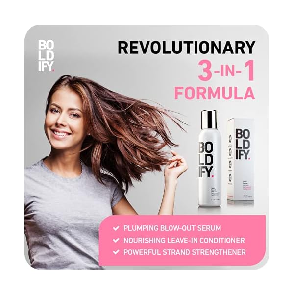 BOLDIFY-3X-Biotin-Hair-Thickening-Serum-Get-Thicker-Hair-Day-One-Natural-3-in-1-Hair-Retention-Leave-In-Conditioner-Plumping-Blow-Out-Treatment-Healthy-Looking-Hair-Growth-8oz Boldify Hair Thickening Serum - Hair Thickening Products for Women - Instant Hair Thickener - Natural 3-in-1 Hair Volumizer for Fine Hair, Leave-In Conditioner, & Plumping Blow Dryer Treatment - 8oz