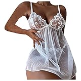 wozvali Women Lingerie Set Lace Babydoll Nightdress Lace Mesh Chemise Sexy Boudoir Nighty Nightgown See Thru Sleepwear