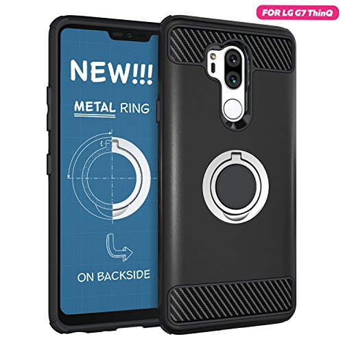 LG G7 Case - LG G7 ThinQ Protective Case with Metal Stand Ring - LG G7 ThinQ Heavy Duty Phone Case - Rugged TPU Cover - LG G7 Shockproof Defender Case - LG G7 ThinQ Black