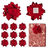LiBongTa 4.5 Inch Red Velvet Ribbon Gift Bow Decorative Bows, Premade Valentine Bows for Gift Wrapping Self Adhesive, Wrapping Bows for Presents, Party Favor, Holiday, Wedding, Birthday-12 Counts