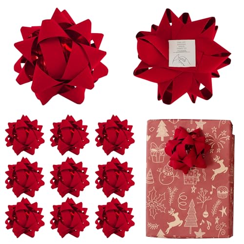 LiBongTa 4.5 Inch Red Velvet Ribbon Gift Bow Decorative Bows, Premade Valentine Bows for Gift Wrapping Self Adhesive, Wrapping Bows for Presents, Party Favor, Holiday, Wedding, Birthday-12 Counts