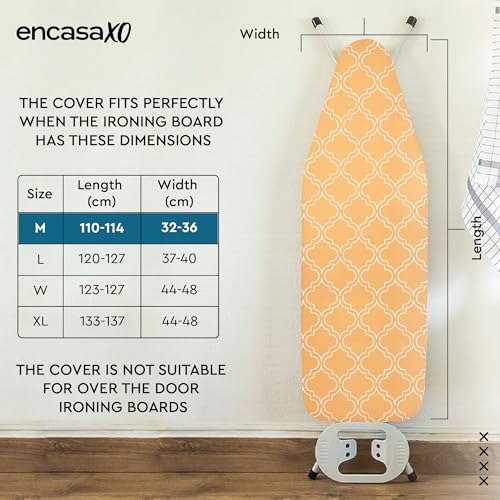 Image of Encasa XO Ironing Board Cover with 3mm Thick Felt Pad for Steam Press (Fits Standard Medium Boards of 112x34 cm) Heat Reflective, Scorch & Stain Resistant, Printed - Peach Tiles