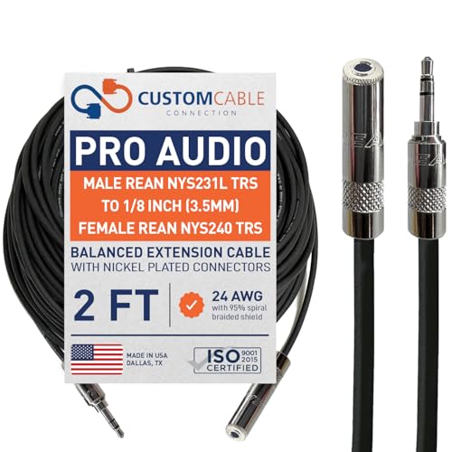 Cable de audio balanceado 3.5mm macho a hembra 2 pies miniatura 1