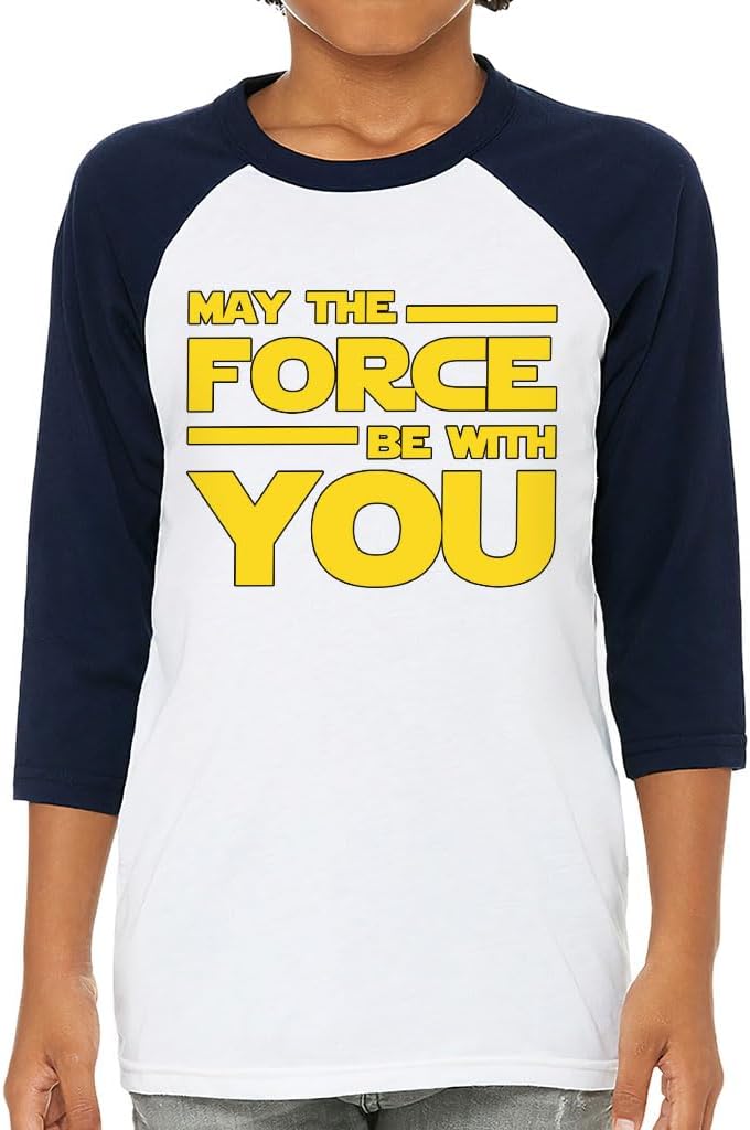May The Force Be with You Kids' Baseball T-Shirt - Quote 3/4 Sleeve T-Shirt - Movie Baseball Tee