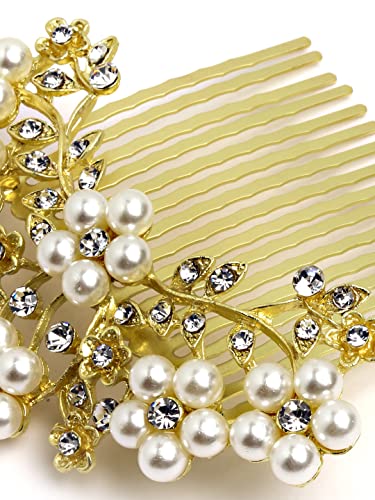 Image of Vogue Hair Accessories Golden And White Pearl Comb Hair Clip For Women