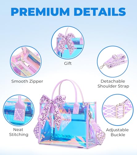 Image of Clear Tote Bag Stadium Events Transparent Clear Purse for Women Thick PVC Shoulder Bag with Guitar Strap for Concert