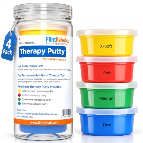 FlintRehab Therapy Putty for Teens & Adults (4 Pack, 3 Oz Each) - Putty for Hand Therapy, Fidgeting & Stress Relief - Non-Toxic Resistive Exercise Putty for Hand Strengthening