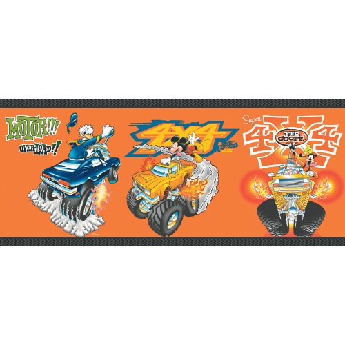Imperial Disney Home DF059203B Mickey Monster Truck Border, Orange, 10.25-Inch Wide