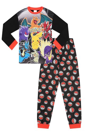 Pokemon - Pijama largo para niños y niñas, Negro, 10-11 años