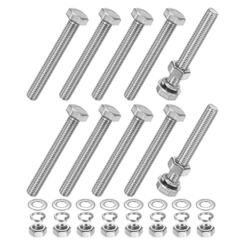 M METERXITY 10-Pack Hex Head Screw Bolt with Nuts Flat &amp; Lock Washers M8x60mm Stainless Steel Bolts and Nuts Kit Fully Threaded Metric Bolt Assortment for Equipment/Machinery