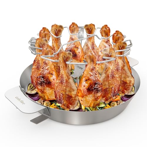 Onlyfire - Estante de acero inoxidable para patas de pollo con bandeja de goteo, soporta hasta 12 patas de pollo para sistema de barbacoa Weber Gourmet, parrilla de hervidor y parrilla Kamado