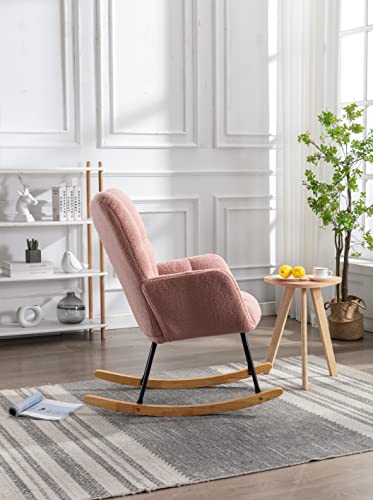 Deolme Modern Teddy Velvet Rocking Accent Chair Upholstered Rocking Glider Chairs Nursery Comfy Rocker Armchair Side Chair For Living Room, Bedroom (Teddy Pink, Type 2) #TOP3