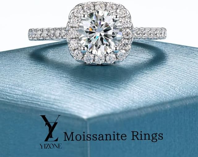 Halo Moissanite Engagement Rings for Women Halo Rings for Women Wedding Promise Ring 1.45CT D Color VVS1 Clarity Round Cut Moissanite Ring in Sterling Silver Plated with 18K White Gold - Image 9