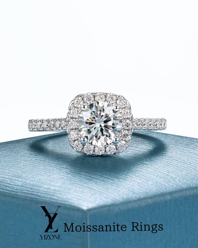 Halo Moissanite Engagement Rings for Women 1.45 Carat D Color VVS1 Round Cut simulated Diamond 18K White Gold Plated 925 Sterling Silver Anniversary Wedding Promise Ring for Women Size 4-92