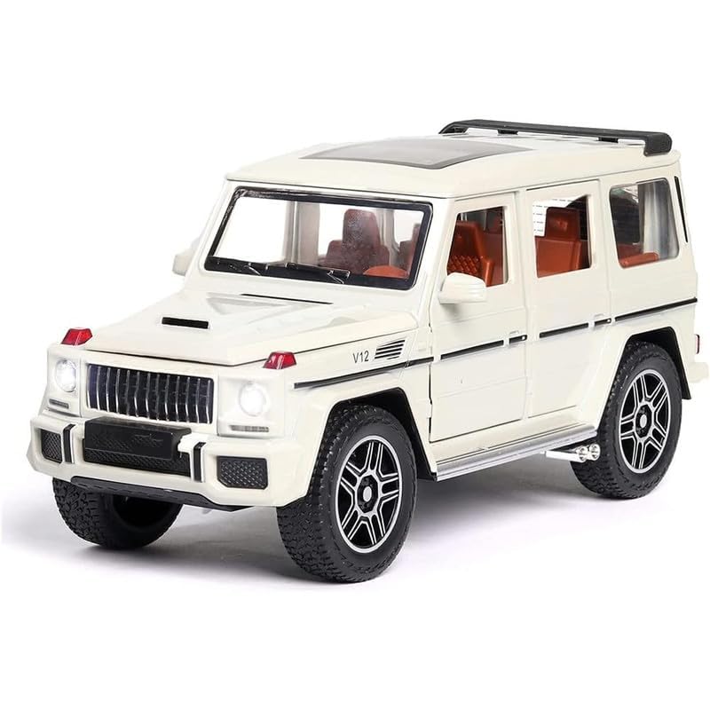 New 1:24 G Wagon Diecast Alloy Metal Pull Back Car with Openable Doors Music Sound and Light Vehicle Toy Car for Kids Boys (White)