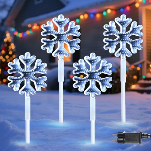 Quntis 4Pack Weihnachtsdeko Außen mit 3D Spiegelschneeflocken IP44...