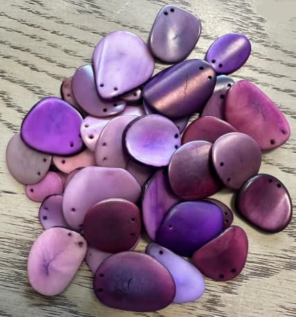 Tagua Mini Slices Curved Nail Shape | 40 Beads with Cracks | Mix of Purple Colors | Top Drilled 2 Holes | Beadweaving | 2 x1.5 cm. Approx.