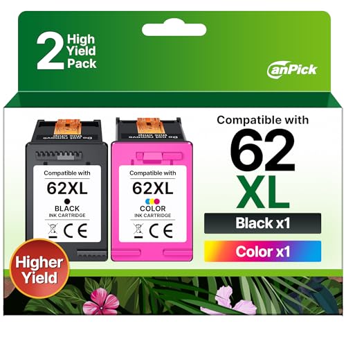 CanPick 62XL 62 XL Druckerpatronen Ersatz für HP 62 Druckerpatronen für HP 62xl schwarz und Farbe für HP Envy 5640 5540 7640 5548 5544 5646 OfficeJet 5740 5742 250 Patronen