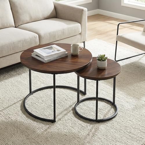 Round Nesting Coffee Table Set of 2, Modern Marble Pattern