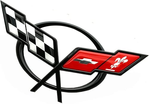 Miniatura 5 de Corvette C5 1997-2004 - Emblema de nariz frontal y tapa trasera para cubierta trasera, banderas cruzadas en 3D de repuesto para Corvette (negro rojo)