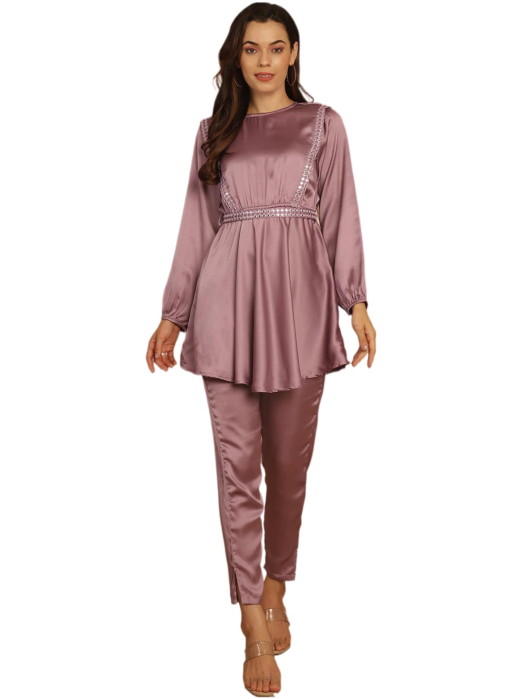 Women's Embroidered A-line Top and Trouser with Belt-image-11