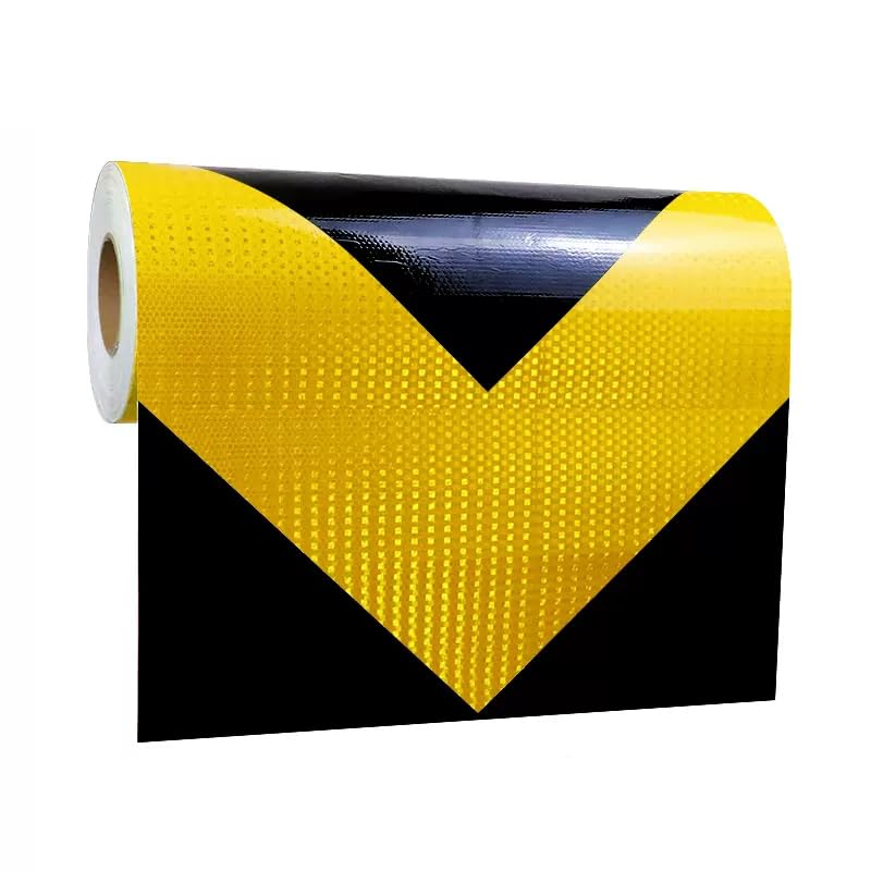 Cinta Reflectante Fluorescente, Cinta Reflectante de Advertencia de 50 cm x 25 m, Adhesivo Multicolor para Visibilidad Nocturna en Exteriores (Negro y Amarillo).