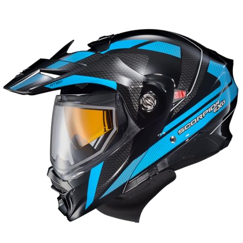 ScorpionEXO AT960 Cold Weather Adventure Snowmobile Modular Helmet Dual Pane Shield with Breath Box and Bluetooth Ready Speaker Pockets Hicks (Light Blue - Large)