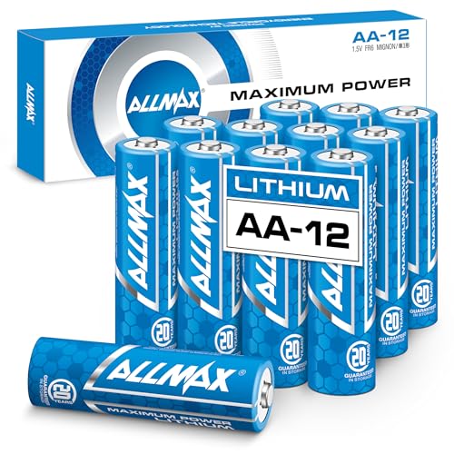 Image of Allmax AA Maximum Power Lithium Batteries (12 Count) - 1.5V | 20-Year Shelf Life • Perfect for Blink Security Cameras • Leakproof • Longest Lasting • Ultimate Performance