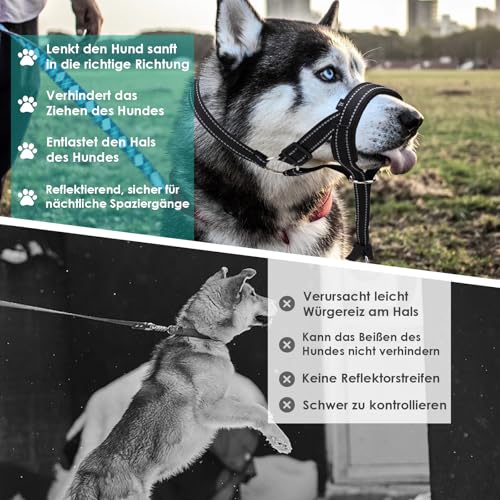 Halti Für Große Hunde, Hundehalfter Mit Gepolstertem Stoff, Verstellbar Ziehen Verhindert Halti Kopfgeschirr, Weich Anti-Zug-Halsband Für Große Hunde (Schwarz, L (Schnauze: 11,6-14,8zoll))