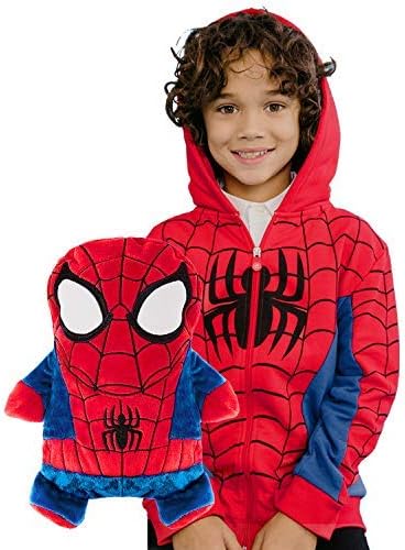 Cubcoats Marvel's SpiderMan 2 in 1 Transforming Classic Zip Up & Soft Plushie, Red & Black