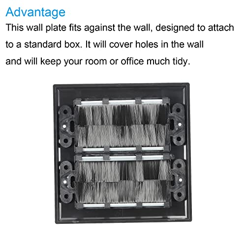 PATIKIL Brush Wall Plate Decoration Wall Panel Cable Pass Through Double Gang 114mmx114mm Black for Low-Voltage Cables Pack of 2 - Image 4