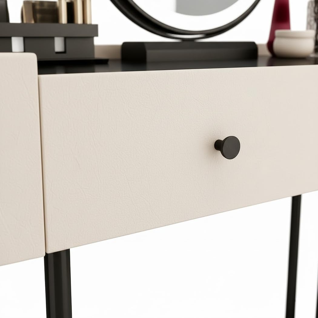 Nouvage Design Premium Dressing Table with Adjustable LED Mirror in White Black 80cm Dressing Table with Mirror Bedroom Dressing Tables including 2 drawers - Image 5