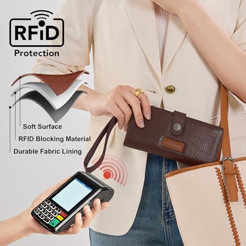 Image of Montana West X Wrangler Brown Wristlet Wallet Minimalist Clutch Womens Wallet Rfid Card Cases & Money Organizers with Coin Purse and Smooth Zipper