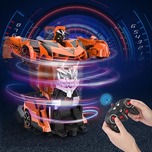 Bluejay Transform Rc Cars For Boys 4-7 8-12, 2.4Ghz 1:18 Scale Remote Control Car Transforming Robot, One-Button Deformation 360° Rotation And Drift Car Toy Gifts For Boys And Girls 3-5 (Orange) #TOP5