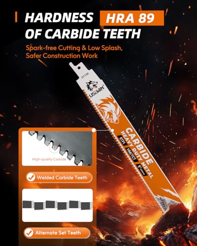 Image of Carbide Reciprocating Saw Blades 3 Pack, 9 Inch 8 TPI Sawzall Blades, for Thick Metal, Metal Pipe, Angle Iron, Rebar