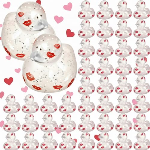 DEEKIN 24 Pcs Valentine Glitter Rubber Ducks 2 Pink Ducks Valentine Party Favors Decorations for Lovers Anniversary Celebration Couples Gift