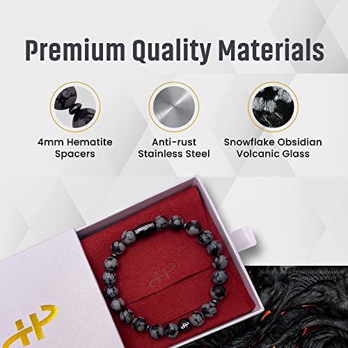 The Hustle Prevails Snowflake Obsidian Gemstone Bracelet – Xs Regular And Xl Motivational Bracelet – Made Of Elegant And Eye-Catching Volcanic Glass – Gift Box – Ideal For Any Modern Man Or Woman #TOP1