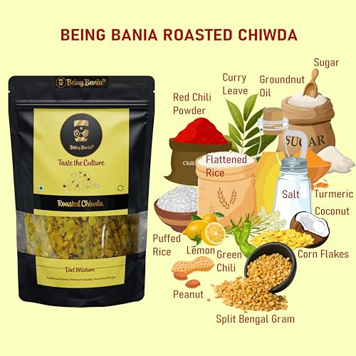 Image of Being Bania Special Chiwda | Lite Chidwa | Chivda | Diet Mixture | Famous Indian Snack | Roasted Namkeen | No preservatives | All natural and Fresh snack 150g (Pack of 2)