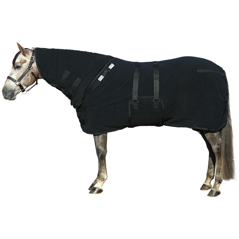 Dura-Tech Polar Duo-Fit Horse Cooler Blanket Fleece | Absorbent Horse Cooler | Lightweight Horse Cooler Blanket Fleece | Adjustable Fit Bellyband | Horse Fleece Cooler | Color Black | Size 78