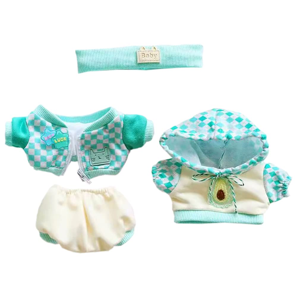 niannyyhouse 20cm Plush Doll Clothes Headband Hoodie Coat Pants Doll Dress Up (Green)