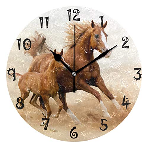 LDIYEU Cheval De Course d'art Pendule Murale Décoratif Moderne Horloge de Mur Circulaire Silencieuse horloges pour Enfant Garçons Le Bureau à Domicile Salon...