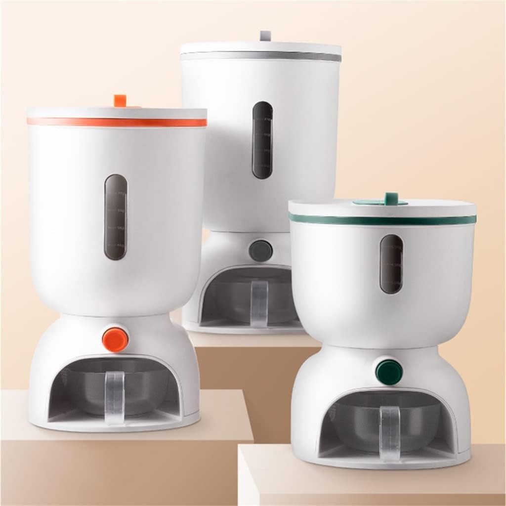 Automatic Grain Storage Tank with Measuring Cup Container Dispenser Rice Box Bucket(Orange,Small)