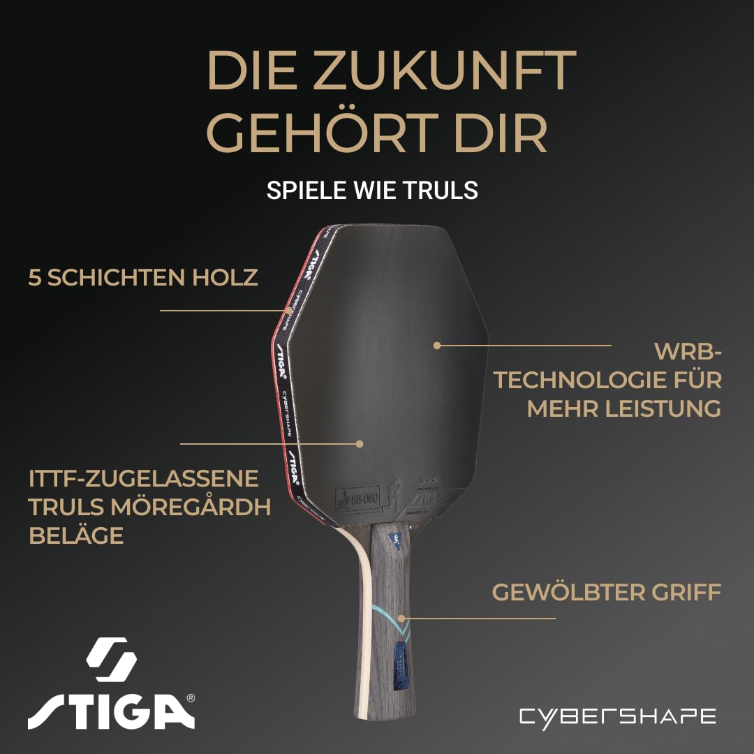 STIGA Cybershape Future Tischtennisracket, Truls Möregårdh, revolutionärer 3-Sterne-Tischtennisschläger mit sechseckiger Form, Aufstrebende Spieler, Schwarz