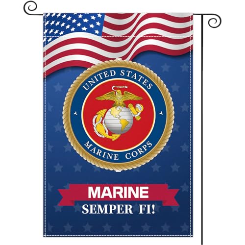 WPCTYQ Marine Semper Fi Garden Flag US Marine Veteran Yard Flag Armed Forces USMC United State American Military Veteran Retire Official Home Banner Small Yard Gift 12x18 Inch