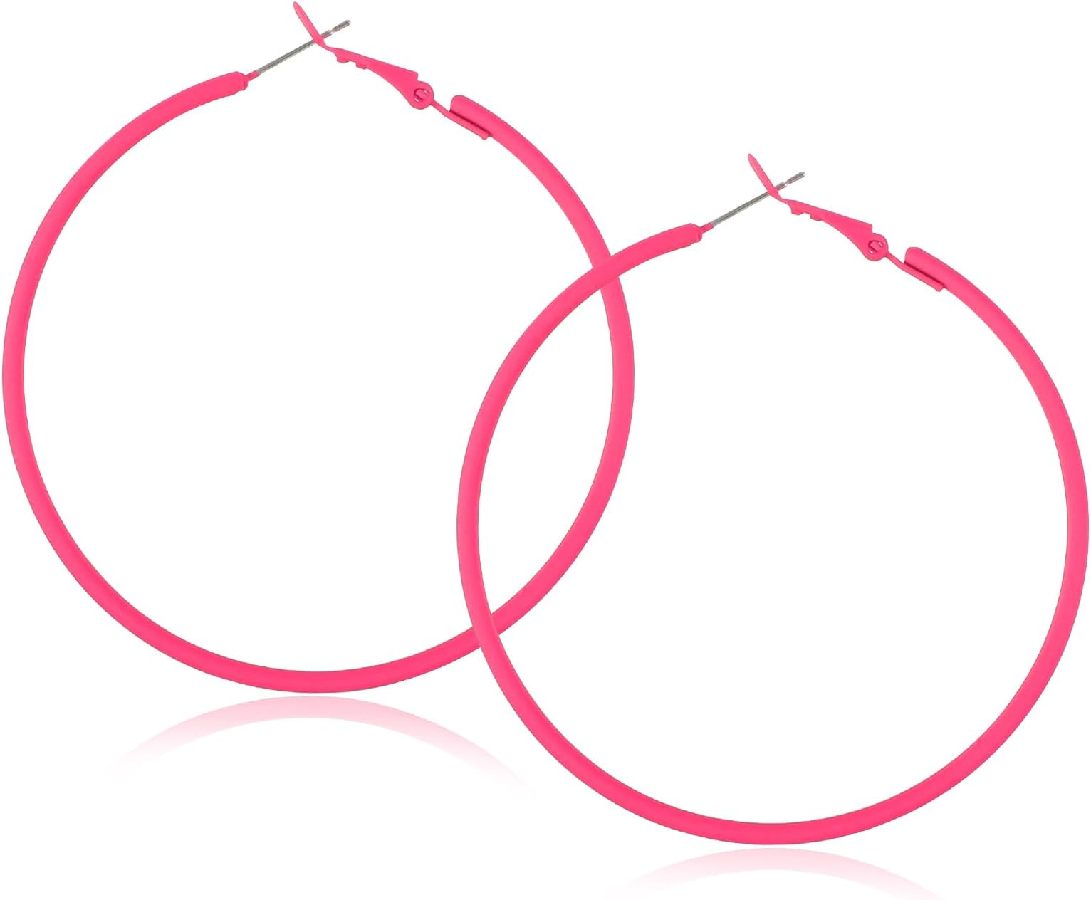 Hot Pink Hoop Earrings for Women 2.36" Pink 90s Jewelry Big Hot-Pink Hoop Earrings 80s 90s Accessories Neon Jewelry for Woman Party Valentine's Day Accessories