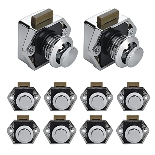 NAIERDI Set of 10 Push Button Latch Lock Keyless Cabinet Lock Drawer Knobs RV Lock 2cm/0.79inch Mounting Hole Bright Chrome