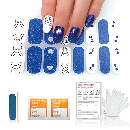 nanosase BNS Bundle, Princess Nail Stickers + SPA Moisturizing Hand Mask (Mask+X05 Charm Blue 1pk)