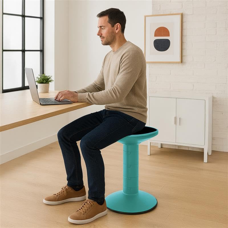 Image of Storex Active Tilt Stool - Ergonomic Seating for Flexible Office Space and Standing Desks, Adjustable 12-24 Inch Height, Teal (00325A01C)