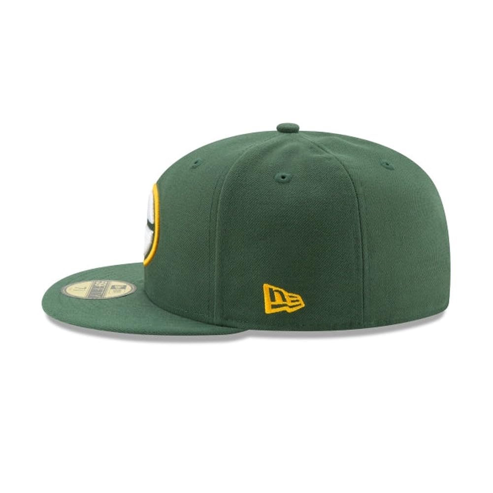 New Era NFL 59FIFTY Green Bay Packers Green Team Color Logo Authentic Collection Fitted On Field Football Cap Hat